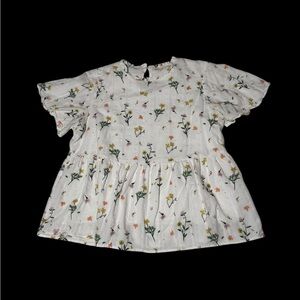 Roolee White Floral Flutter Sleeve Peplum Blouse